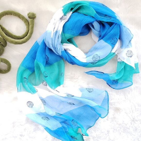 Kensie Coastal Ocean Seashell Sheer Scarf NWT - Picture 1 of 14